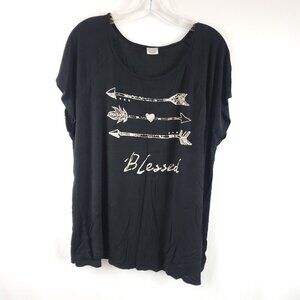 Color Bear Black Flowy Stretchy Short Slv Arrow Print Blouse Womens Sz 3XL